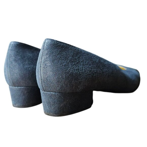 Vintage Bruno Magli Blue Leather Pumps Block Heel Cap Toe Narrow Womens 8.5 AA - Picture 5 of 14